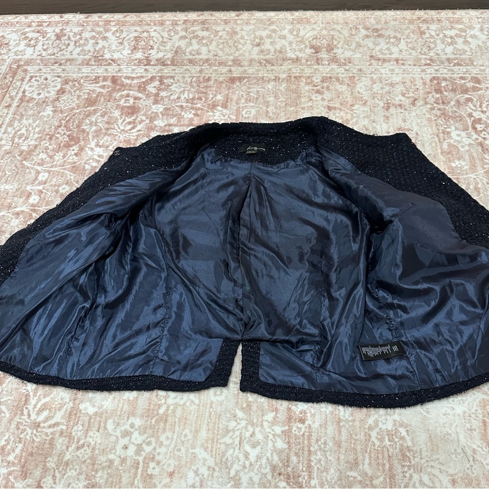 Rhinestone Navy Tweed Metallic 3/4 Sleeve Jacket - Picture 4 of 12